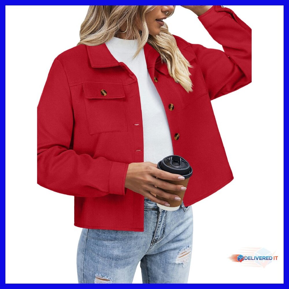 Cropped Flannel Shacket Plaid Button Down Jacket … - image 1